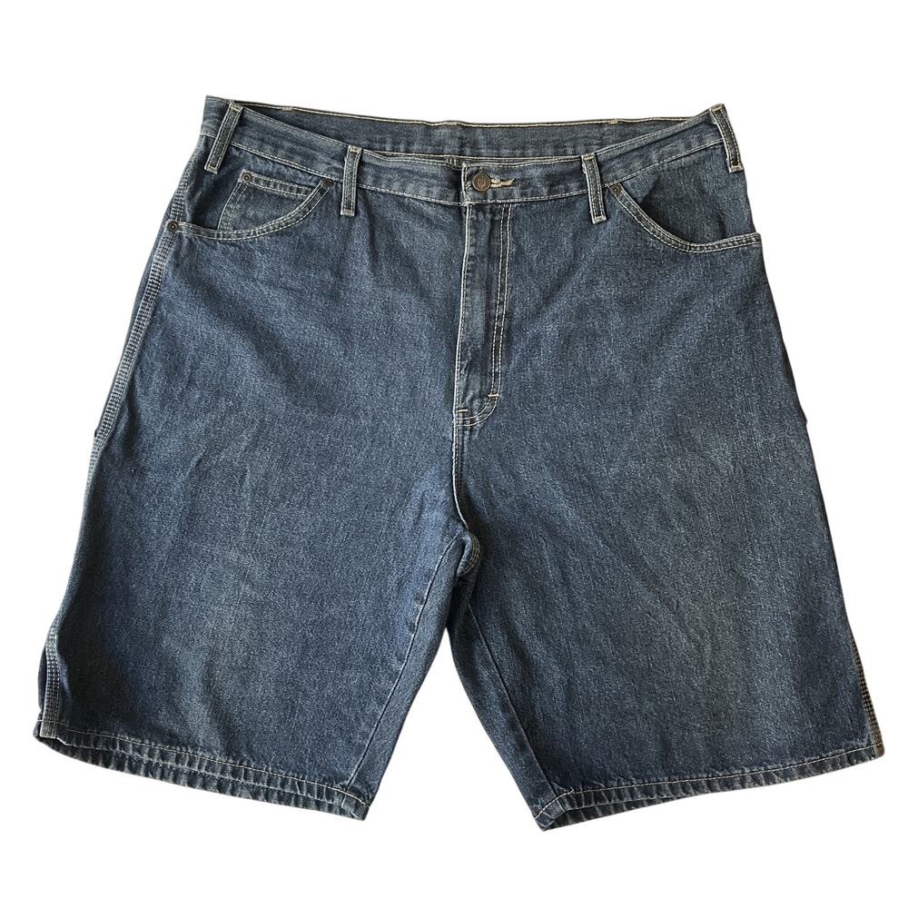 Dickies Men Shorts 38 Blue Denim Cargo DX200SMD Workwear Logo 10" Inseam Relaxed